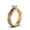Load image into Gallery viewer, asscher-cut-simple-diamond-twisted-vine-bridal-ring-sets-with-pink-sapphire-in-14K-yellow-gold-FD8233ASGSADRPI-NL-YG