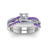 Load image into Gallery viewer, asscher-cut-simple-diamond-twisted-vine-bridal-ring-sets-with-violac-topaz-in-14K-white-gold-FD8233ASGVITO-NL-WG
