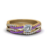Load image into Gallery viewer, asscher-cut-simple-diamond-twisted-vine-bridal-ring-sets-with-violac-topaz-in-14K-yellow-gold-FD8233ASGVITO-NL-YG
