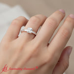 Load image into Gallery viewer, asscher-cut-thin-engagement-ring-with-baguette-rose-gold-fd10223r1-model