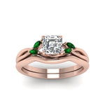 Load image into Gallery viewer, asscher-cut-twisted-diamond-ring-with-matching-curved-band-with-emerald-in-14K-rose-gold-FD8300ASGEMGR-NL-RG.jpg