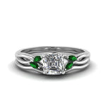 Load image into Gallery viewer, asscher-cut-twisted-diamond-ring-with-matching-curved-band-with-emerald-in-14K-white-gold-FD8300ASGEMGR-NL-WG.jpg