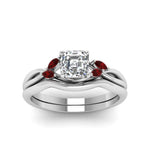 Load image into Gallery viewer, asscher-cut-twisted-diamond-ring-with-matching-curved-band-with-ruby-in-14K-white-gold-FD8300ASGRUDR-NL-WG.jpg