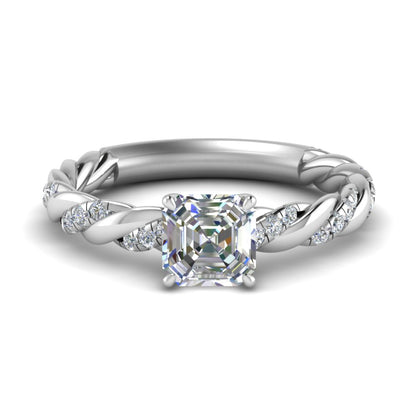 Asscher Cut Lab Grown Twisted Vine Engagement Ring
