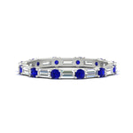 Load image into Gallery viewer, baguette-and-round-diamond-band-with-blue-sapphire-in-white-gold-fdewb318gsablsleep-nl-wg