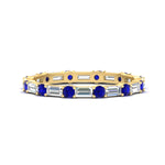 Load image into Gallery viewer, baguette-and-round-diamond-band-with-blue-sapphire-in-yellow-gold-fdewb318gsablsleep-nl-yg