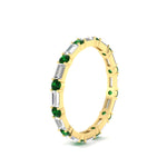 Load image into Gallery viewer, baguette-and-round-diamond-band-with-emerald-in-yellow-gold-fdewb318gemgrangle2-nl-yg