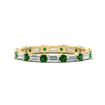 Load image into Gallery viewer, baguette-and-round-diamond-band-with-emerald-in-yellow-gold-fdewb318gemgrsleep-nl-yg