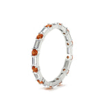 Load image into Gallery viewer, baguette-and-round-diamond-band-with-orange-sapphire-in-white-gold-fdewb318gsaorangle2-nl-wg