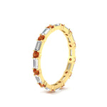 Load image into Gallery viewer, baguette-and-round-diamond-band-with-orange-sapphire-in-yellow-gold-fdewb318gsaorangle2-nl-yg