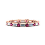 Load image into Gallery viewer, baguette-and-round-diamond-band-with-pink-sapphire-in-rose-gold-fdewb318gsadrpisleep-nl-rg