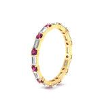 Load image into Gallery viewer, baguette-and-round-diamond-band-with-pink-sapphire-in-yellow-gold-fdewb318gsadrpiangle2-nl-yg