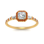 Load image into Gallery viewer, baguette-asscher-cut-halo-accented-orange-sapphire-engagement-ring-in-yellow-gold-FD10047ASRGSAORANGLE5-NL-YG