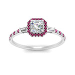 Load image into Gallery viewer, baguette-asscher-cut-halo-accented-pink-sapphire-engagement-ring-in-white-gold-FD10047ASRGSADRPIANGLE5-NL-WG