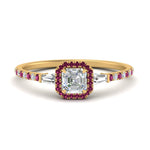 Load image into Gallery viewer, baguette-asscher-cut-halo-accented-pink-sapphire-engagement-ring-in-yellow-gold-FD10047ASRGSADRPI-NL-YG