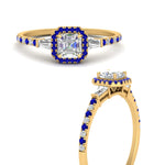 Load image into Gallery viewer, baguette-asscher-cut-halo-accented-sapphire-engagement-ring-in-yellow-gold-FD10047ASRGSABLANGLE3-NL-YG