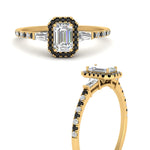 Load image into Gallery viewer, baguette-emerald-cut-halo-accented-black-diamond-engagement-ring-in-yellow-gold-FD10047EMRGBLACKANGLE3-NL-YG