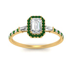 Load image into Gallery viewer, baguette-emerald-cut-halo-accented-emerald-engagement-ring-in-yellow-gold-FD10047EMRGEMGRANGLE5-NL-YG