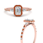 Load image into Gallery viewer, baguette-emerald-cut-halo-accented-orange-sapphire-engagement-ring-in-rose-gold-FD10047EMRGSAORANGLE3-NL-RG