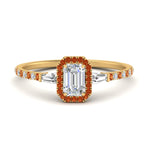Load image into Gallery viewer, baguette-emerald-cut-halo-accented-orange-sapphire-engagement-ring-in-yellow-gold-FD10047EMRGSAOR-NL-YG