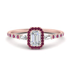 Load image into Gallery viewer, baguette-emerald-cut-halo-accented-pink-sapphire-engagement-ring-in-rose-gold-FD10047EMRGSADRPI-NL-RG