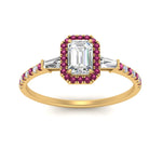 Load image into Gallery viewer, baguette-emerald-cut-halo-accented-pink-sapphire-engagement-ring-in-yellow-gold-FD10047EMRGSADRPIANGLE5-NL-YG