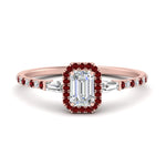 Load image into Gallery viewer, baguette-emerald-cut-halo-accented-ruby-engagement-ring-in-rose-gold-FD10047EMRGRUDR-NL-RG
