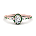 Load image into Gallery viewer, baguette-oval-shaped-halo-accented-emerald-engagement-ring-in-rose-gold-FD10047OVRGEMGR-NL-RG