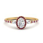 Load image into Gallery viewer, baguette-oval-shaped-halo-accented-pink-sapphire-engagement-ring-in-yellow-gold-FD10047OVRGSADRPI-NL-YG