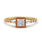 Load image into Gallery viewer, baguette-princess-cut-halo-accented-orange-sapphire-engagement-ring-in-yellow-gold-FD10047PRRGSAOR-NL-YG