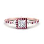 Load image into Gallery viewer, baguette-princess-cut-halo-accented-pink-sapphire-engagement-ring-in-rose-gold-FD10047PRRGSADRPI-NL-RG