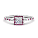 Load image into Gallery viewer, baguette-princess-cut-halo-accented-pink-sapphire-engagement-ring-in-white-gold-FD10047PRRGSADRPI-NL-WG