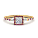 Load image into Gallery viewer, baguette-princess-cut-halo-accented-pink-sapphire-engagement-ring-in-yellow-gold-FD10047PRRGSADRPI-NL-YG
