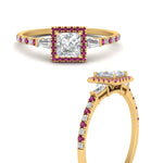 Load image into Gallery viewer, baguette-princess-cut-halo-accented-pink-sapphire-engagement-ring-in-yellow-gold-FD10047PRRGSADRPIANGLE3-NL-YG