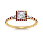 Load image into Gallery viewer, baguette-princess-cut-halo-accented-ruby-engagement-ring-in-yellow-gold-FD10047PRRGRUDRANGLE5-NL-YG