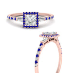 Load image into Gallery viewer, baguette-princess-cut-halo-accented-sapphire-engagement-ring-in-rose-gold-FD10047PRRGSABLANGLE3-NL-RG