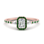 Load image into Gallery viewer, baguette-radiant-cut-halo-accented-emerald-engagement-ring-in-rose-gold-FD10047RARGEMGR-NL-RG
