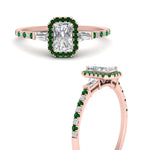 Load image into Gallery viewer, baguette-radiant-cut-halo-accented-emerald-engagement-ring-in-rose-gold-FD10047RARGEMGRANGLE3-NL-RG