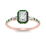 Load image into Gallery viewer, baguette-radiant-cut-halo-accented-emerald-engagement-ring-in-rose-gold-FD10047RARGEMGRANGLE5-NL-RG