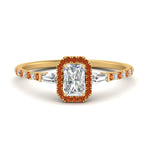 Load image into Gallery viewer, baguette-radiant-cut-halo-accented-orange-sapphire-engagement-ring-in-yellow-gold-FD10047RARGSAOR-NL-YG