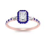 Load image into Gallery viewer, baguette-radiant-cut-halo-accented-sapphire-engagement-ring-in-rose-gold-FD10047RARGSABLANGLE5-NL-RG