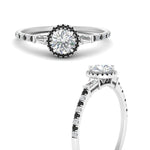 Load image into Gallery viewer, baguette-round-cut-halo-accented-black-diamond-engagement-ring-in-white-gold-FD10047RORGBLACKANGLE3-NL-WG