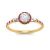 Load image into Gallery viewer, baguette-round-cut-halo-accented-pink-sapphire-engagement-ring-in-yellow-gold-FD10047RORGSADRPIANGLE5-NL-YG
