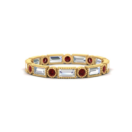 1 Carat Baguette And Round Milgrain Bezel Eternity Wedding Ring