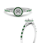 Load image into Gallery viewer, baguette-semi-mount-halo-accented-emerald-engagement-ring-in-white-gold-FD10047SMRGEMGRANGLE3-NL-WG