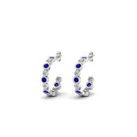 Load image into Gallery viewer, bezel-half-round-cut-diamond-hoop-earring-with-blue-sapphire-in-14K-white-gold-FDEAR86441GSABL-NL-WG
