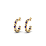 Load image into Gallery viewer, bezel-half-round-cut-diamond-hoop-earring-with-blue-sapphire-in-14K-yellow-gold-FDEAR86441GSABL-NL-YG