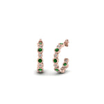 Load image into Gallery viewer, bezel-half-round-cut-diamond-hoop-earring-with-emerald-in-14K-rose-gold-FDEAR86441GEMGR-NL-RG