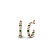 bezel-half-round-cut-diamond-hoop-earring-with-emerald-in-14K-rose-gold-FDEAR86441GEMGR-NL-RG