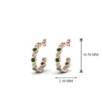 Load image into Gallery viewer, bezel-half-round-cut-diamond-hoop-earring-with-emerald-in-14K-rose-gold-FDEAR86441GEMGR-NL-RG